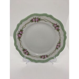 Antique OEG Royal Austria Plate 8" Mint Green Trim, Pink Rose￼